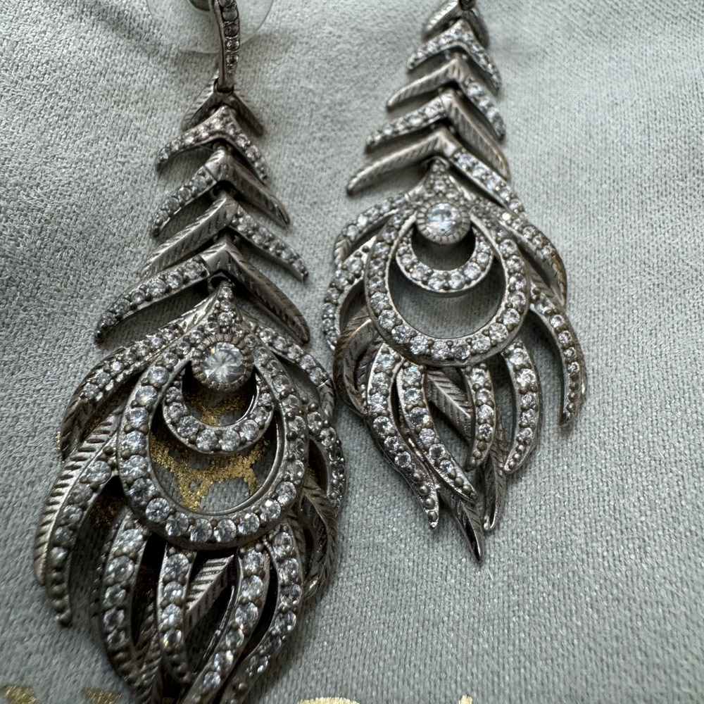 Kendra Scott Elettra feather drop earrings peacock silvertone